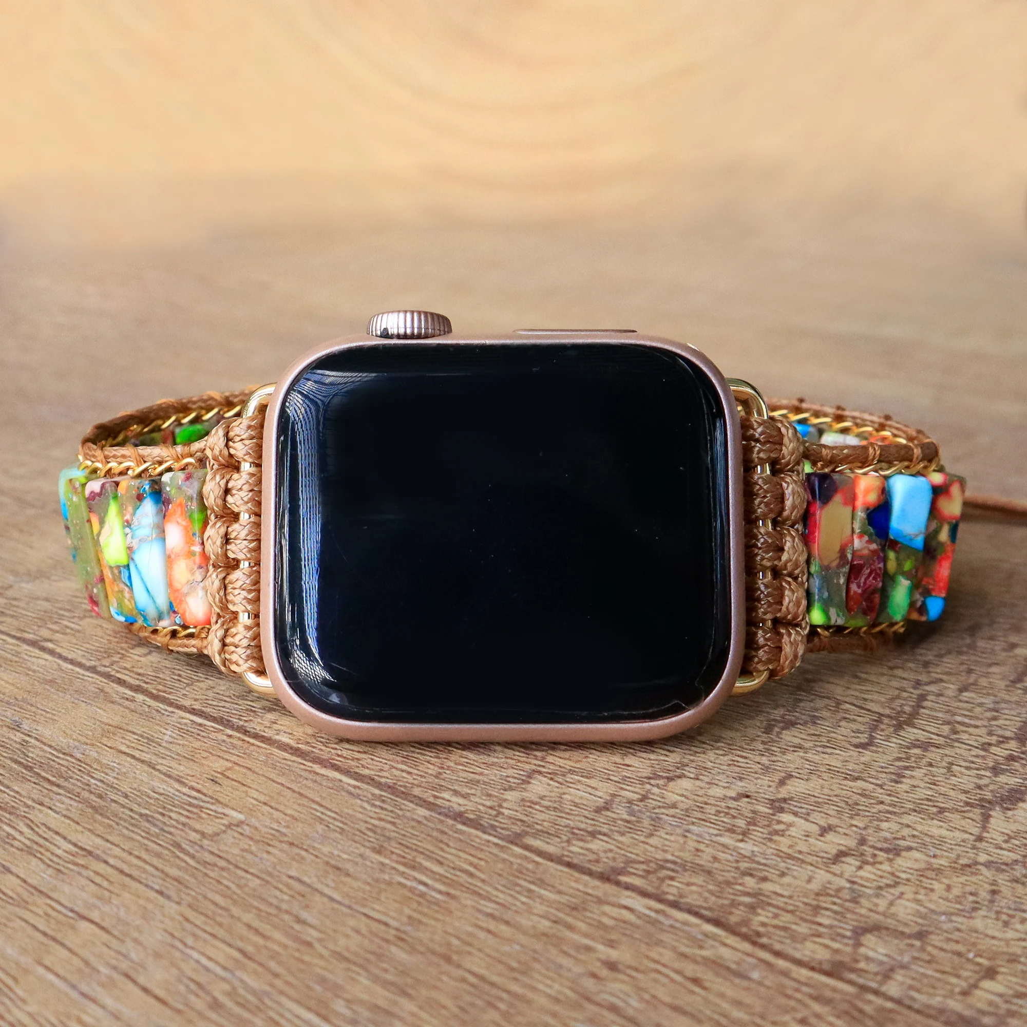 

Natural Imperial Jasper Stone Apple Watch Strap 38mm/45mm Bohemia Beaded Bracelet Watch Band Smartwatch Wrist Bracelet For Apple