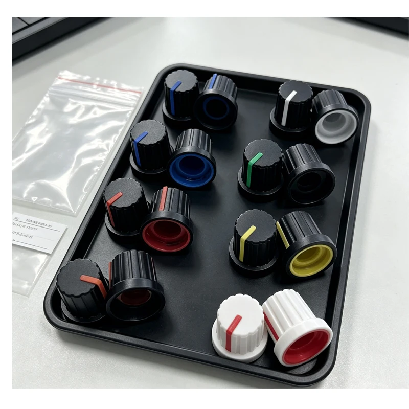 10 Stück WH148 Potentiometer-Knopfkappen, 6mm Schaftloch, Sortiment-Set, Weiß, Grün, Rot, Blau, Gelb, Orange, Lila, DIY-Schalterknopf 15x15mm
