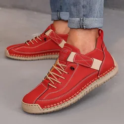 Women's Retro British - Style Handmade Leather Mid - Top Boots - Anti - Slip Casual Workwear Shoes - 38 (Red)