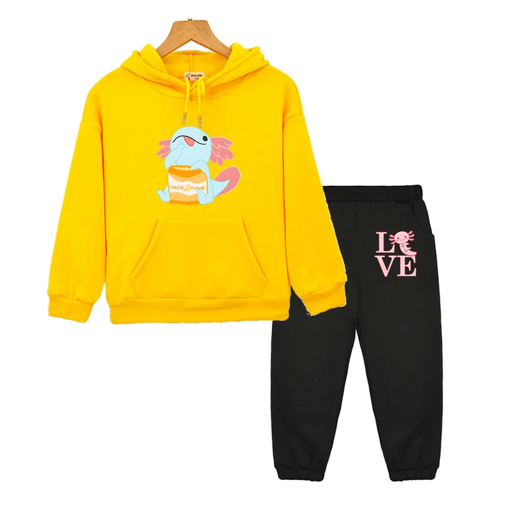 

Axolotl Salute Snack Cartoon Graffiti Hoodies Kids Clothes Funny Sweatshirt for Girls/Boys Harajuku Kawaii Winter Children Sets