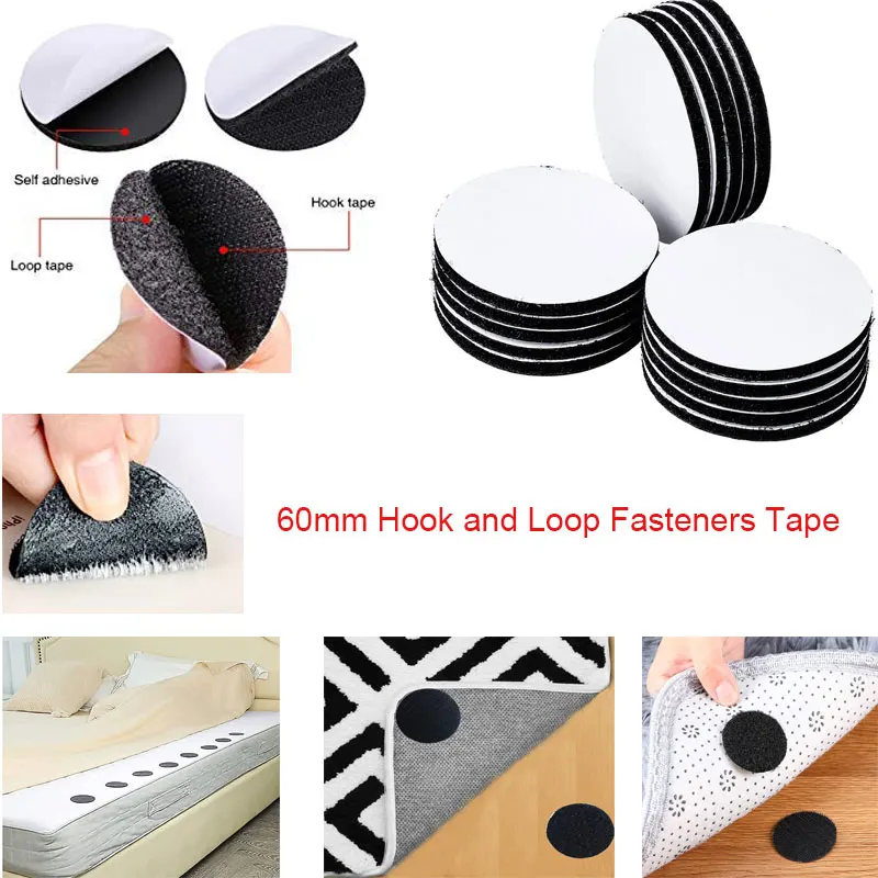 

10/20Pair Self Adhesive Fastener Tape Dots Stickers Adhesive Hook Loop Tape Double Sided Tape for Sofa Carpet Anti Slip Mat 60mm