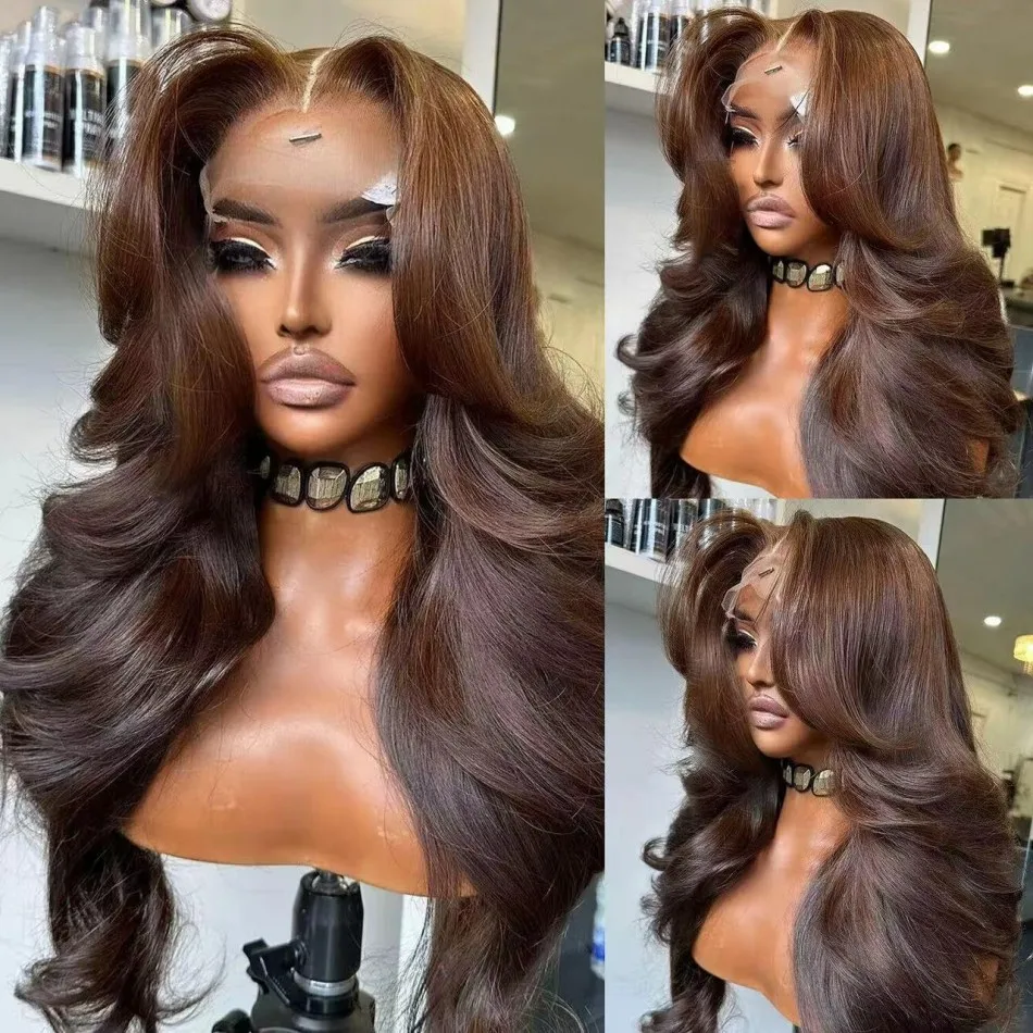 Body Wave 40 Inch 13X6 Chocolate Brown Hd Lace Front Wigs Long Human Hair Brazilian Colored Transparent Big Lace Front Wig 3