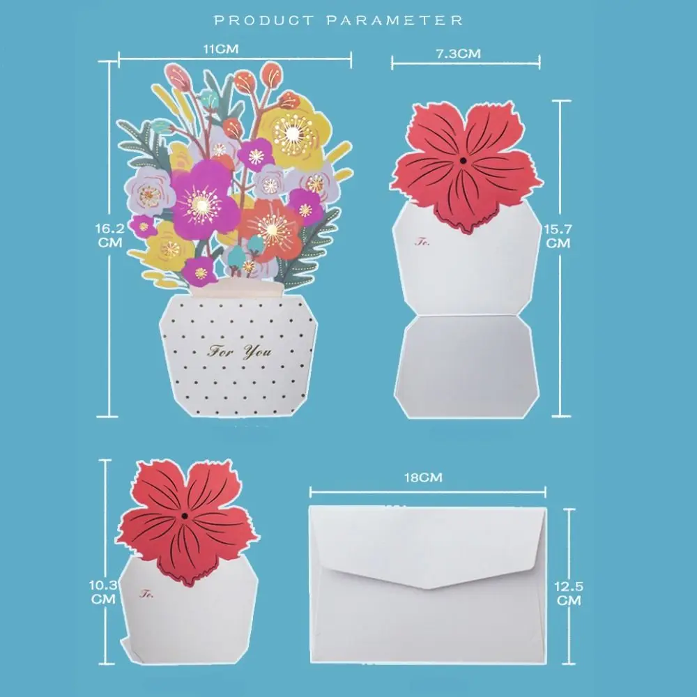 Greeting Cards 3D Blessing Bouquet Card Pop Up Thank You Gifts Mother's Day Anniversary Decorations
