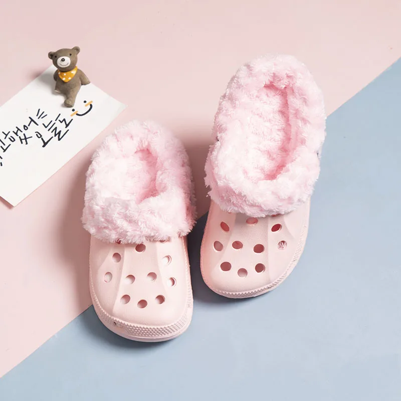 Winter Girl Children Winter Kids Mules Warm Clogs Sandals indoor Slippers Shoes For Girls EUR24 25 26 27 28 29 30 31 32 33 34 35