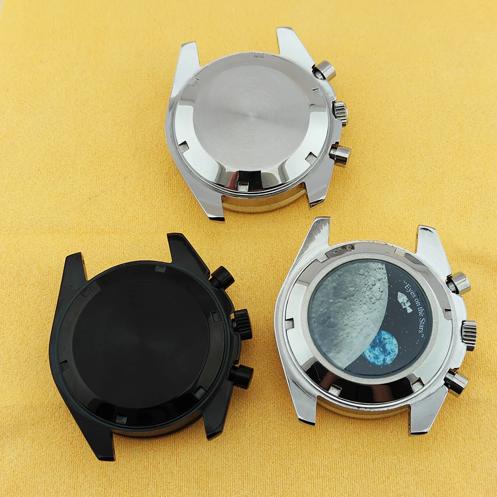 Moon Pattern Stainless Steel Chronograph Watch Case, 39.7mm