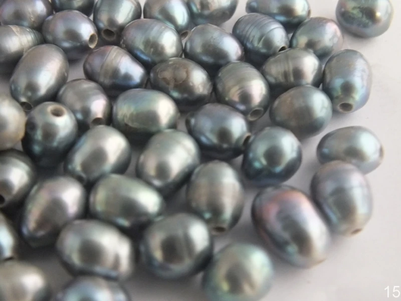 블랙 쌀 진주, 2mm 큰 구멍이 있는 느슨한 진주, 대량 200 개/로트, 9-10mm