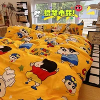 Crayon Shin-Chan lit 3/4 pièces ensemble de literie dessin animé mignon étudiant école dortoir draps ensemble taie d'oreiller chambre cadeau de noël 1