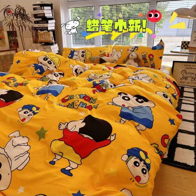 Crayon Shin-Chan lit 3/4 pièces ensemble de literie dessin animé mignon étudiant école dortoir draps ensemble taie d'oreiller chambre cadeau de noël 1
