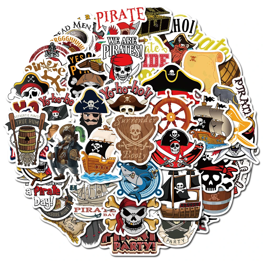50PCS 해적 해골 스티커 캡틴 해적 빈티지 DIY 노트북 수하물 오토바이 노트북 냉장고 데칼 낙서