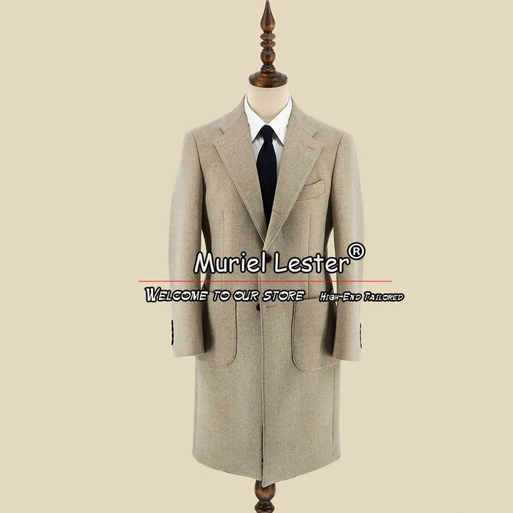 

Smoking Business Suit Jackets Single Breasted Men's Trench Coat Long Tailor-Made Tweed Wool Blend Blazer Groom Wear Tuxedo 2024