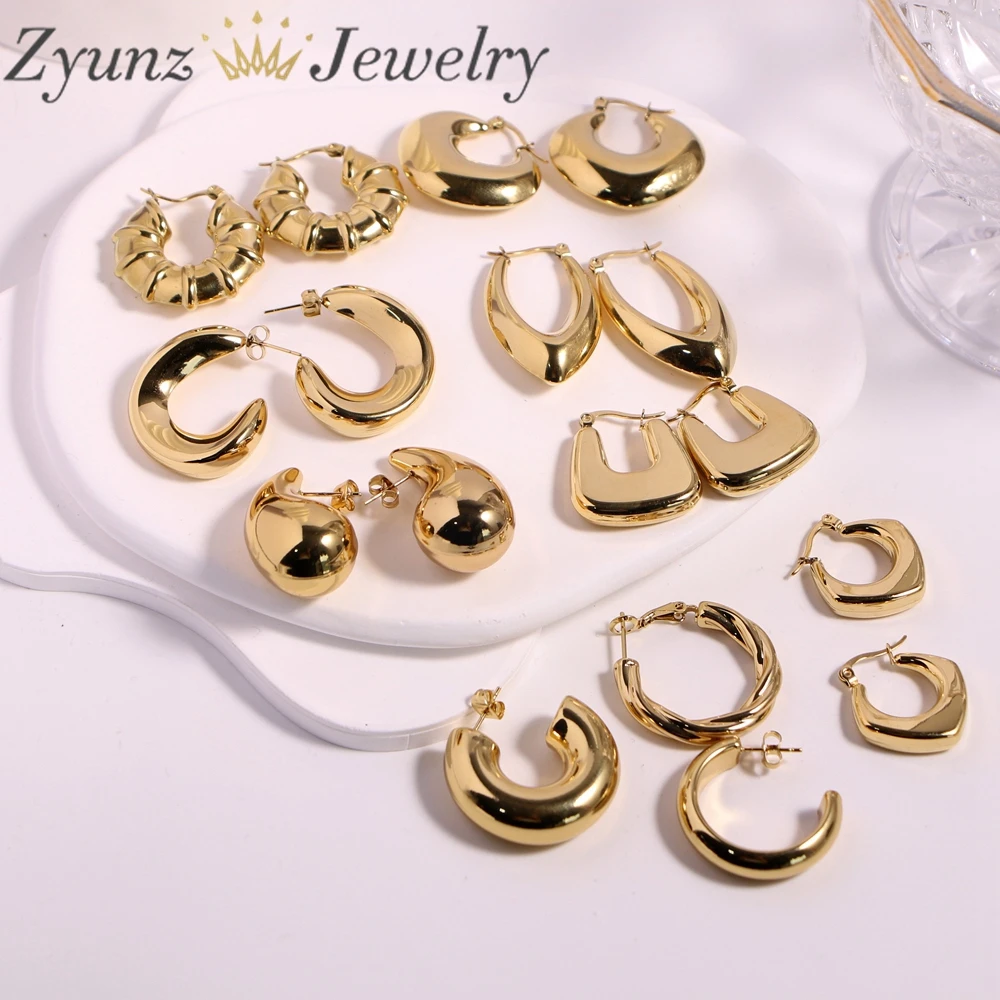 

5 Pairs, Classic Stainless Steel Round Circle Huggie Hoop Earrings for Women Creative Gold Plated Thread Twist Earrings