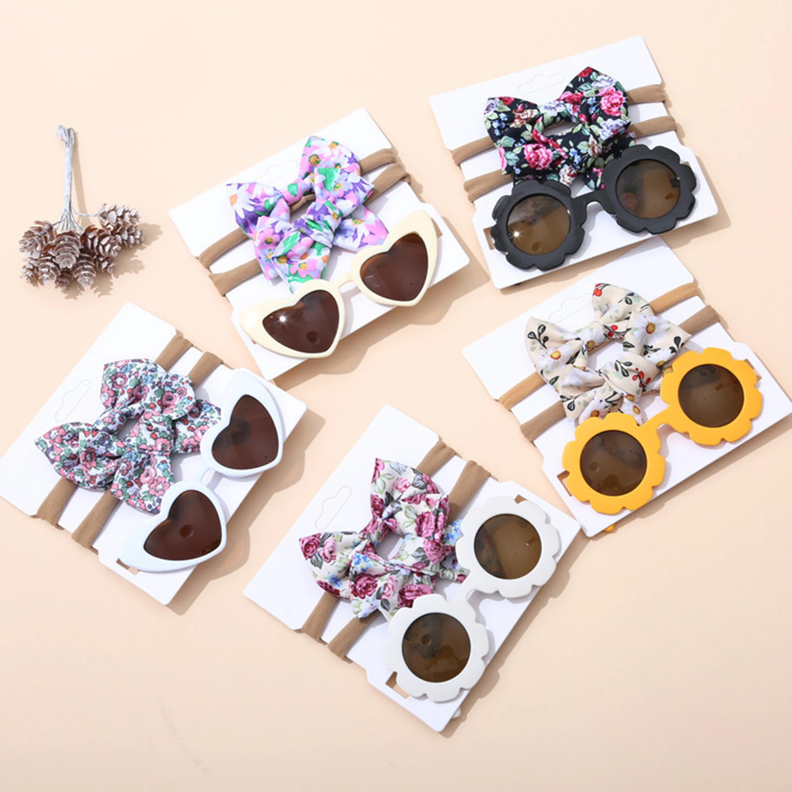 

Baby Kids Girls Sunglasses Headband Flower/Heart Sunglasses with Floral Bow Hairband Party Favor