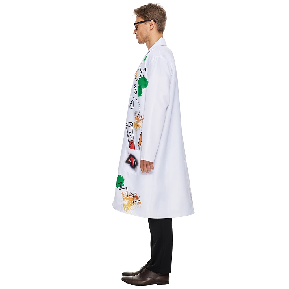 Family Halloween Costume Mad Scientist With Wig White Unisex Lab Uniform Carnival Party Purim Stage Performance Props