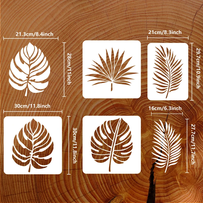 Set Di 16 Stencil Riutilizzabili Per Pittura A Tema Foglie E Piante - Sagome In PP Per Pareti, Legno, Scrapbooking (10x20cm)