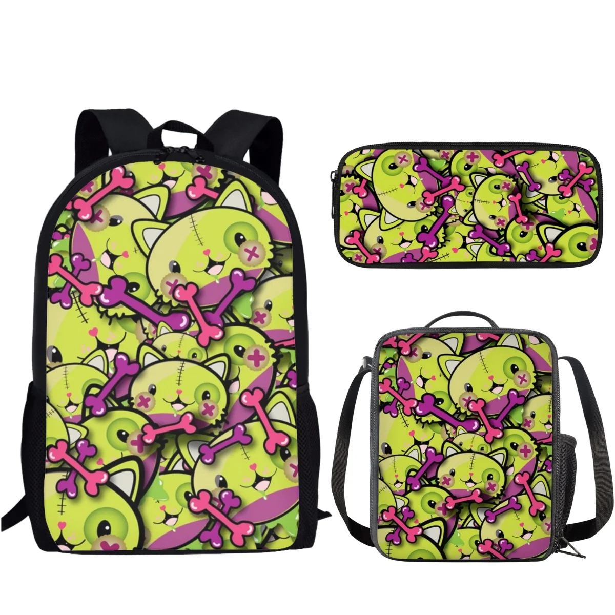 

BELIDOME Funny Cats Pattern Schoolbag With Pencil Case 3 Pieces Set for Teens Kids Boys Casual Backpack Women Lunch Box Mochilas