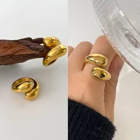 Stylish Water Droplet Shape 18k Gold Plated Stainless Steel Open Adjustable Ring Trendy Custom Women's Fashion Accessory 2