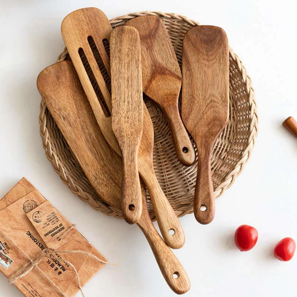 Contracted Acacia Wood Turner Wooden Long Handle Sauce Spatula Family Durable Cooking Wooden Shovel Kitchen Mixing Tools cooking spatula kitchen cooking utensils