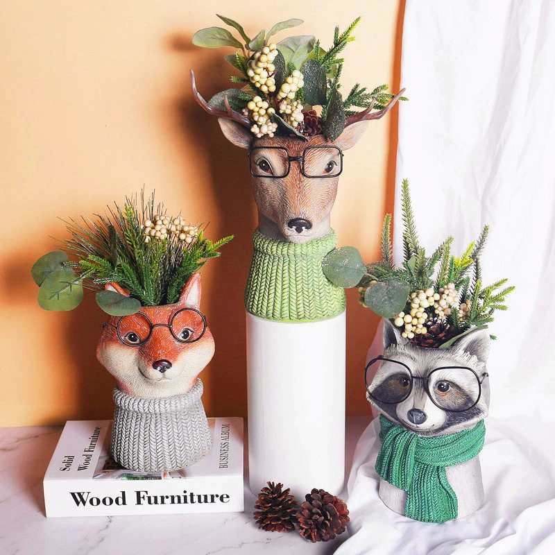 Nordic Resin Animal Flower Pot Vase Ornament Statue Home Decoration