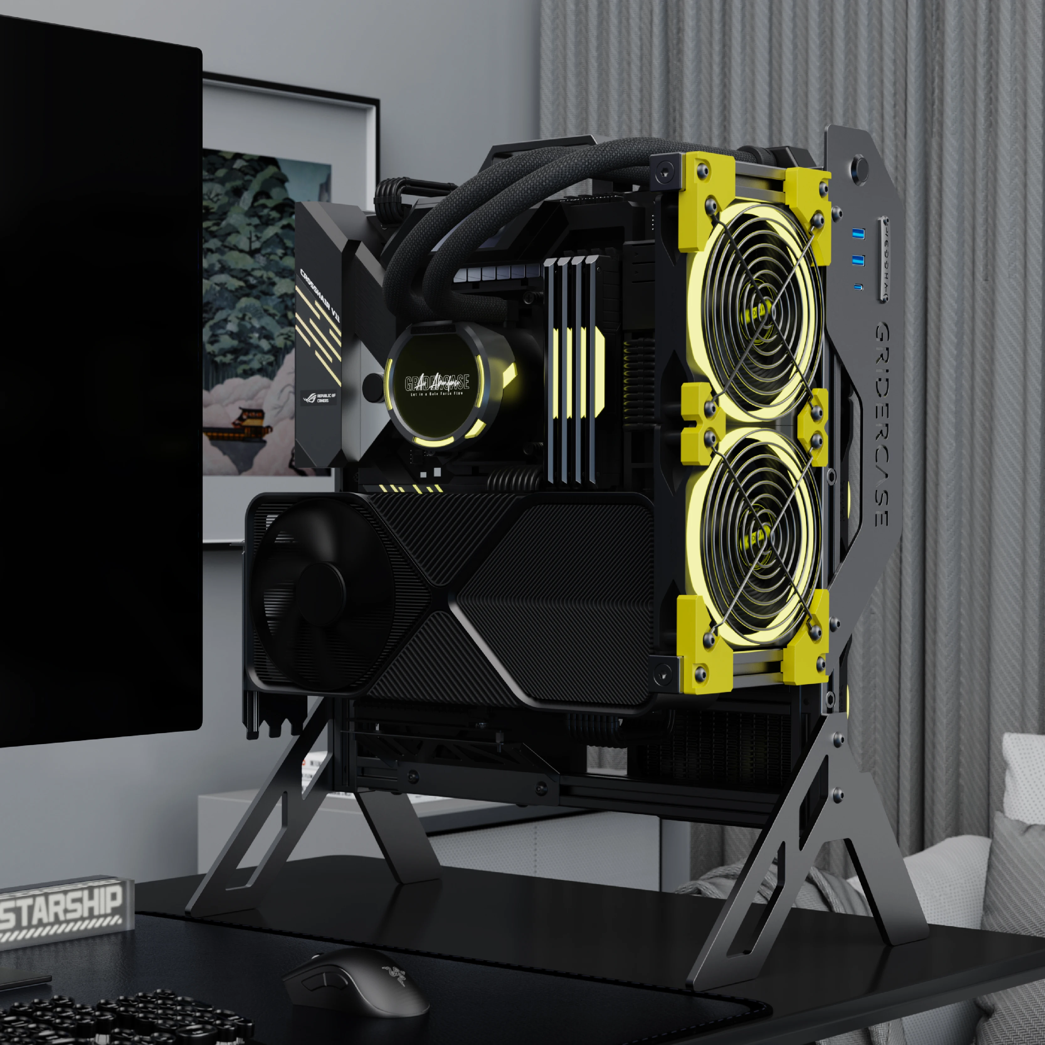 알파 V2.0 알루미늄 풀 오픈 프레임 케이스 - 게이밍 DIY PC용 수냉식 ATX/M-ATX/ITX 메인보드 지원