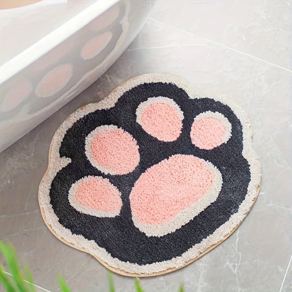 Bath Mat 1 Cute Cat Paw Shaped Soft Non Slip Absorbent Ultra-fine Fiber Bathroom Carpet Bedroom Bedside Blanket