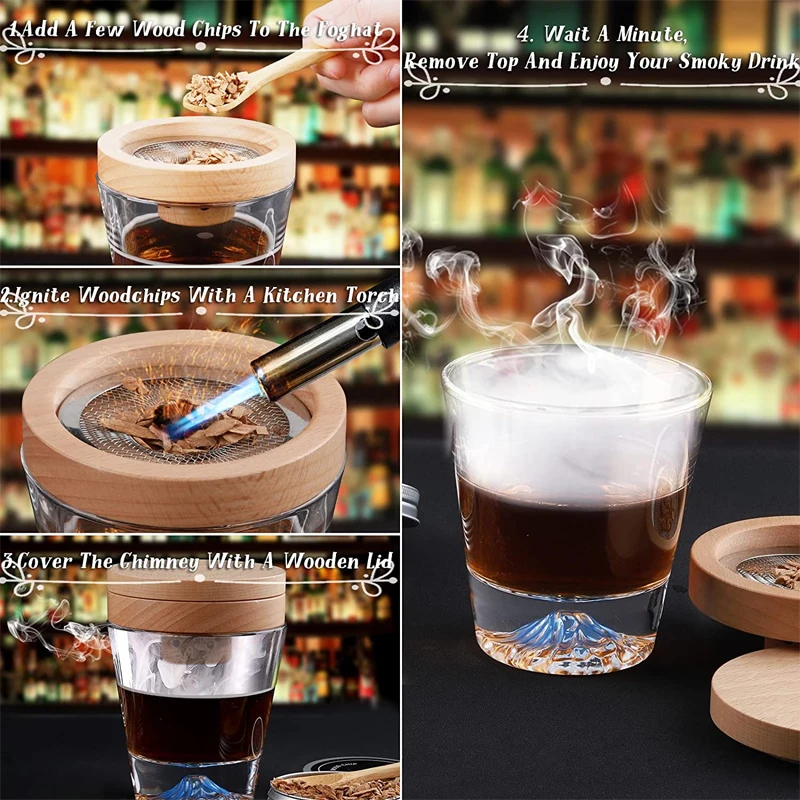 Cocktail Smoker Kit Whiskey Bourbon Wooden Smoked Bartending Sawdust Smoker Set Drinks Kitchen Bar Accessories Tools Men Gifts