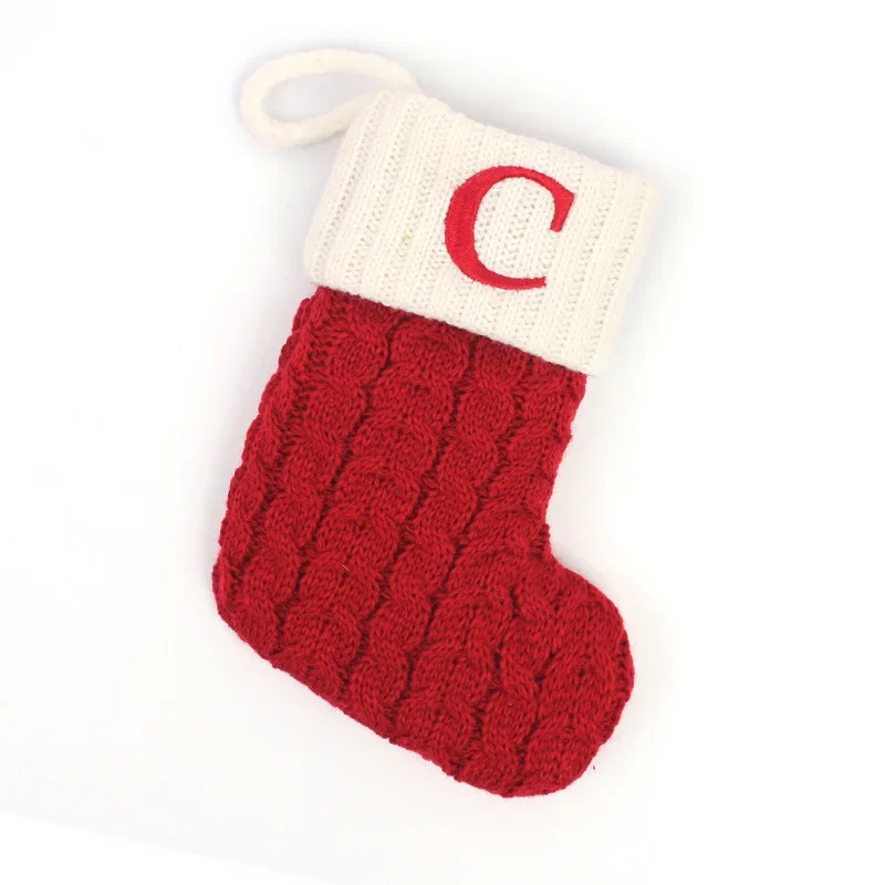 thumbnail image 1 of Medias navideñas con letras, nuevas decoraciones tejidas para el árbol de Navidad, colgantes para el hogar, regalo de Navidad, calcetines navideños con alfabeto de copos de nieve, 1 of 5
