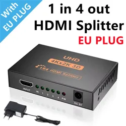 4K Ultra HD Audio Video HDMI Splitter - 1 Input to 4 Outputs with Amplifier Adapter (1x4 EU Plug)