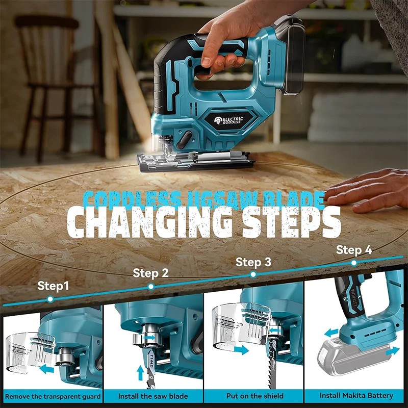 Electric Goddess 3000RPM Electric Curved Saw Cordless Jig Saw Portable Multifunction Carpenter Power Tool For Makita 18V Battery 2