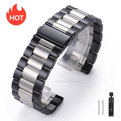 Sleek Stainless Steel Business Watch Bracelet - 22mm (Black Silver)