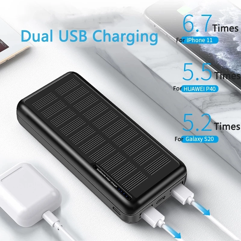 Banco de energía Solar portátil de 30000mAh, paquete de batería externa  para iPhone 13, X, Samsung, Huawei, Xiaomi - AliExpress