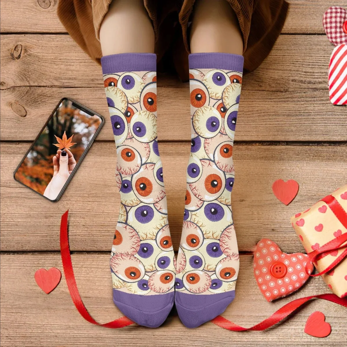 

New Purple Orange Red Eye Pattern Spring Summer Sockings Brand Breathable Dirt Resistant Sweat Absorption Socks Bodysuit Garter