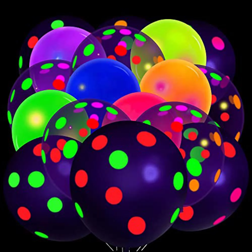 

90Pcs/Set 12Inch Neon Glow Balloons Glow in The Dark Latex Balloons UV Polka Dot Blacklight Birthday Wedding Party Decorations