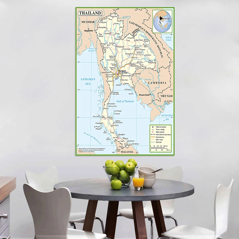 150*225cm The Thailand Administrative Map Canvas Painting Wall Decorative Poster Unframed Print Living Room Home Decoration