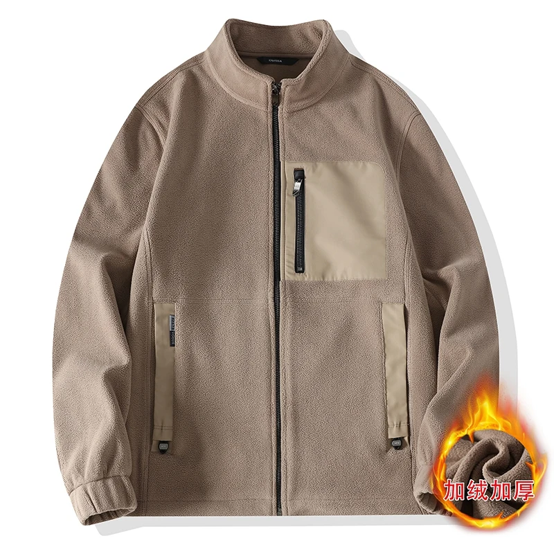 

Men's Sweatshirt Cardigan Youth Cardigan with Velvet Thick Sweatshirt Undershirt with Half High Neck Korean Warm Fleece Jacket