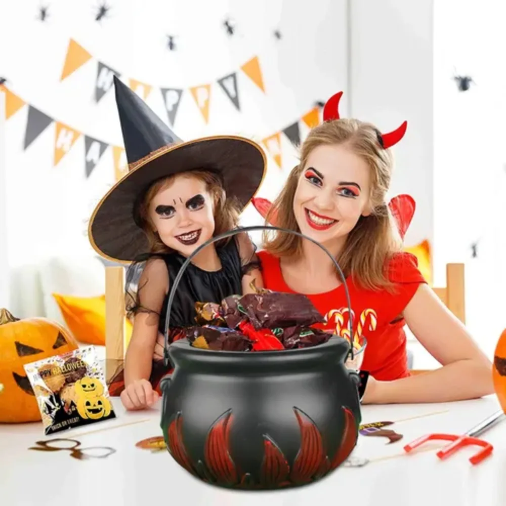 Candy Pot Plastic Witch Skeleton Candy Cauldron Bucket Kettles With Handle Halloween Party Decoration Props