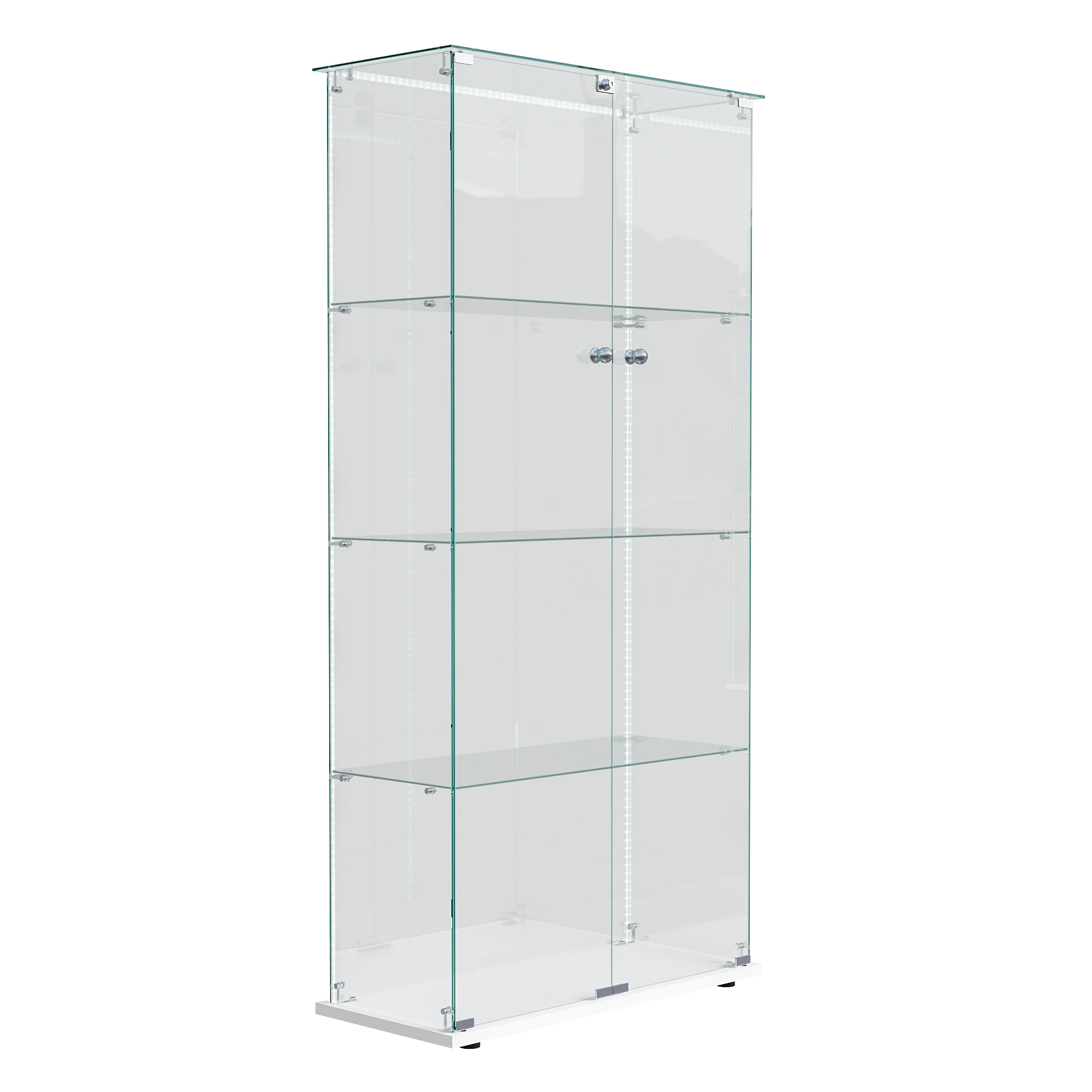 Comanlai 163×35×78,5cm Stehende Glasvitrine, mit LED-Beleuchtung und Schloss, mit 4 Glasregalen und 2 Glastüren, Weiß – Detail 17