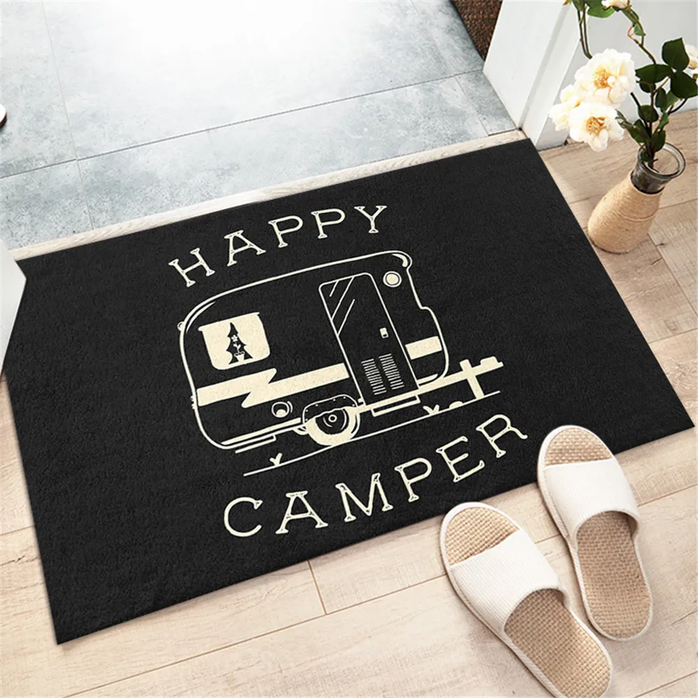 CLOOCL Fashion Carpets 3D Printed Happy Camper Flannel Indoor Door Mats