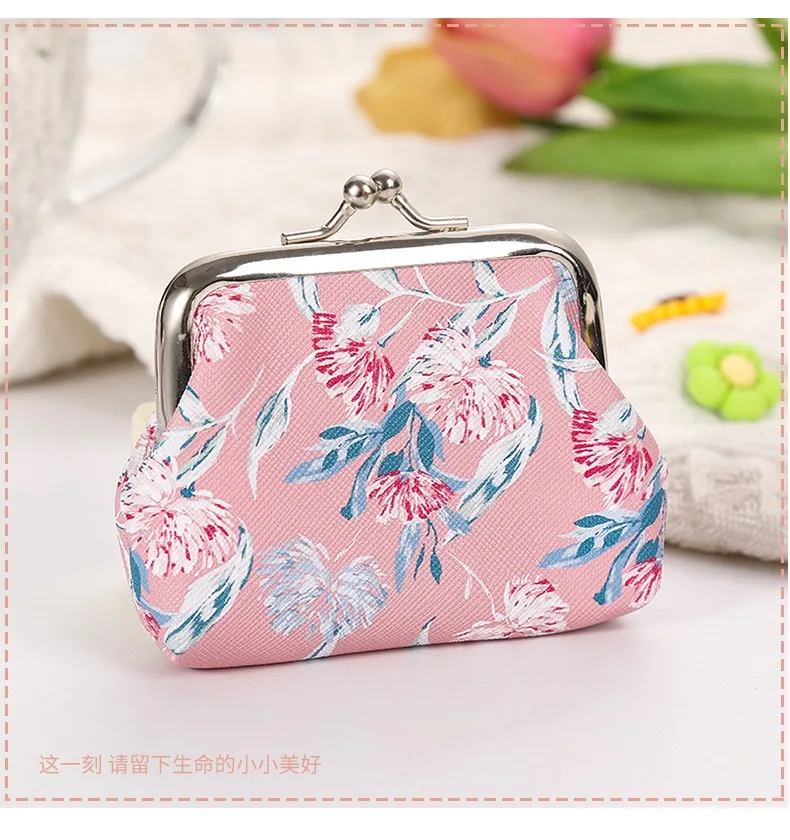 12 PCS Fashion PU Leather Coin Purse Flower Prints Lovely Cute Women Small Change Money Bags Key Holder Case Wallet Mini Pouch