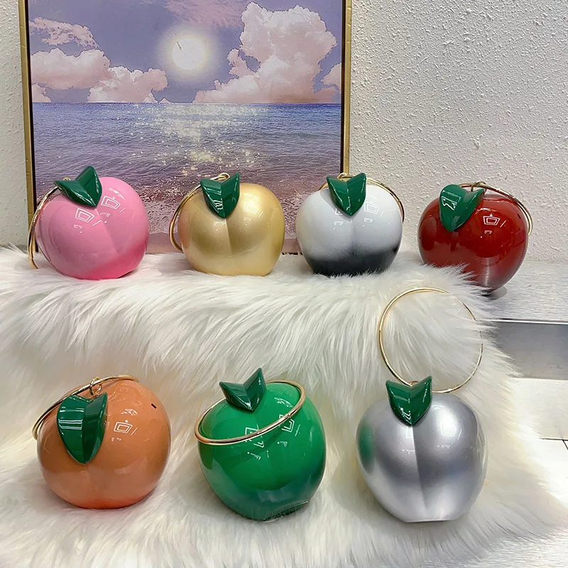 Cute Peach Design Women Handbags Round Evening Bags for Women Acrylic Shoulder Crossbody Bag Party Purse Funny Clip Box Bag NEW