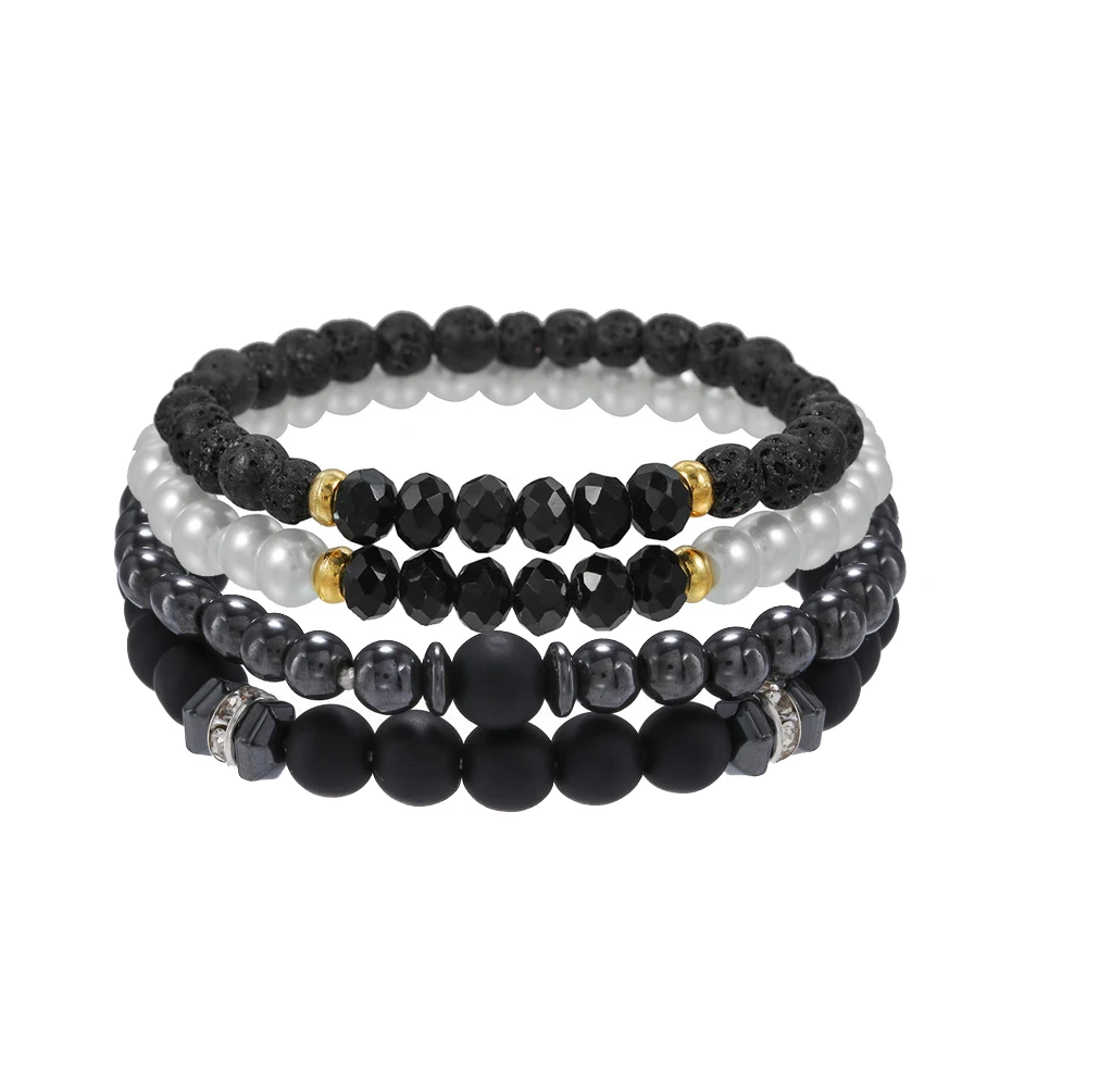 Gall Stone Volcanic Stone Wood Beads Men's Bracelet 4Pcs/Set For Couple Friends