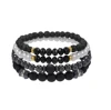 4 pièces/ensemble pierre de galle noire pierre volcanique perles de bois multicouche hommes combinaison Bracelet élastique pour Couple amis bijoux