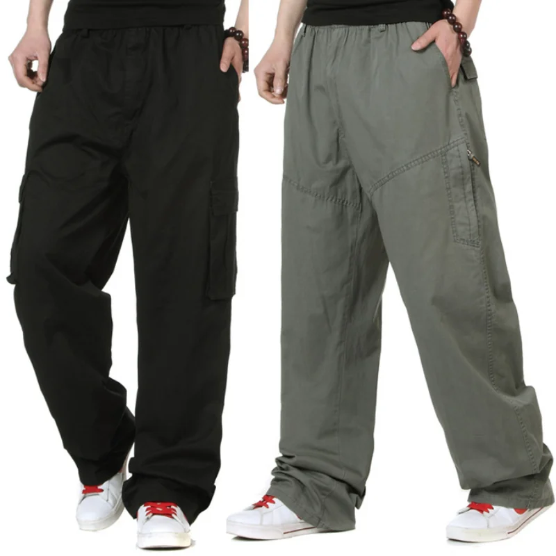 

New Arrival Summer Breathable Casual Fashion Mid Waist Elastic Overalls Pants Men's cotton trousers Plus Size XL 2XL-6XL