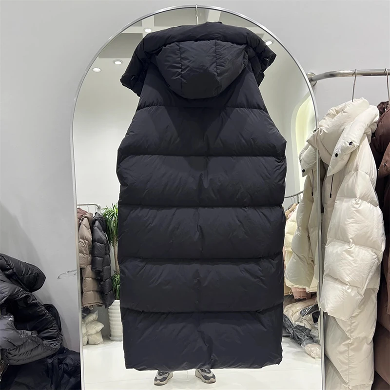 Winter Thick Long Hooded Down Jacket Women White Duck Down Knee Length Down Jackets Female Solid Warm Outdoor Parkas Outwears