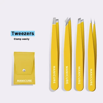 4 pezzi pinzette per sopracciglia di alta qualità bellezza dei capelli colorati estrattore di peli fini clip per sopracciglia inclinate in acciaio inossidabile strumenti per il trucco di rimozione 1