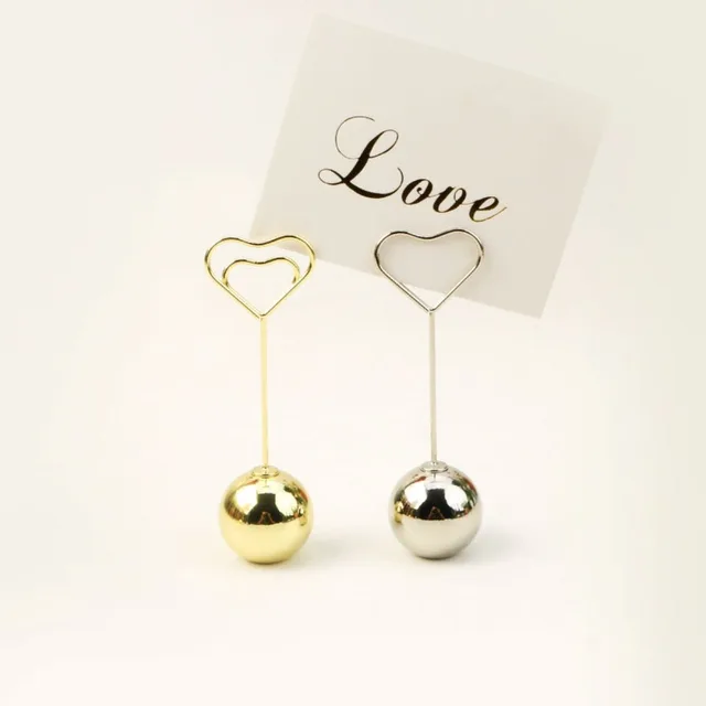 2pcs Mini Memo Clip Holder Heart Shaped Vertical Design Photo Clip Stand Metal Ball Base Rustproof Note Stand Wedding Table 4