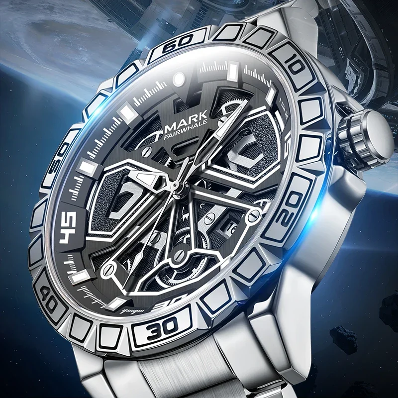 2024 Fashion Watch For Men Brand Mark Fairwhale Luxury Stainless Steel Quartz WristWatch Automatic Date Cool Black Clocks Reloj