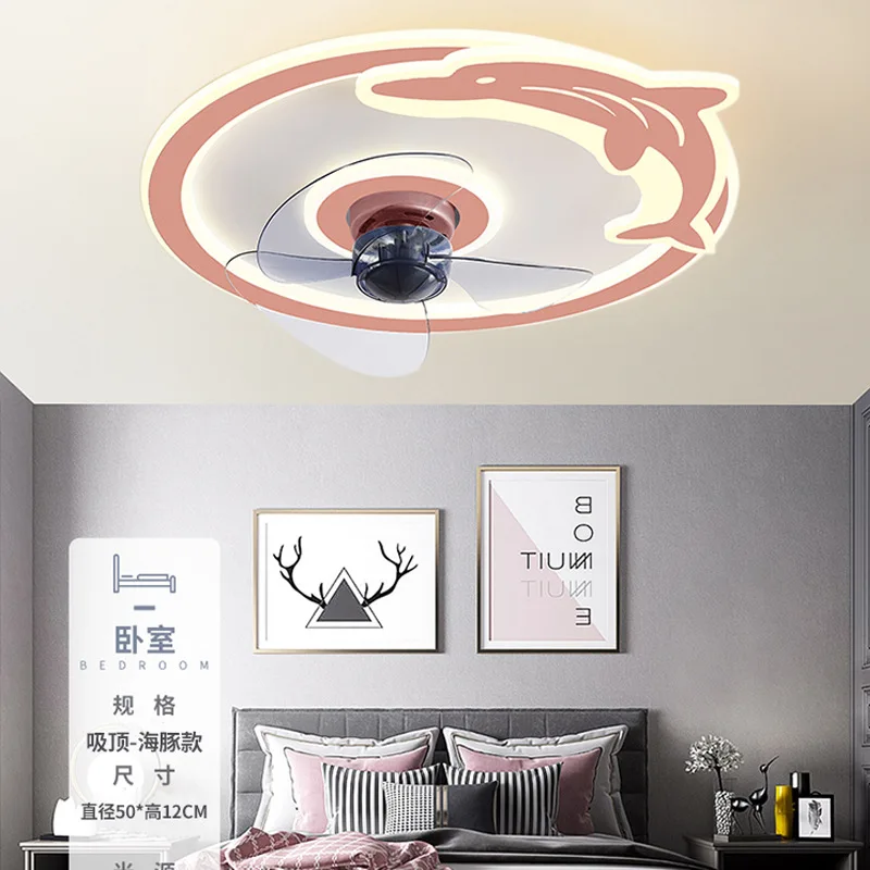 

Cartoon Ceiling Fan Lamp Dimming Ultra Thin Simple Integrated Mute Llamp With Fan Lamp For Children's Room Lighting