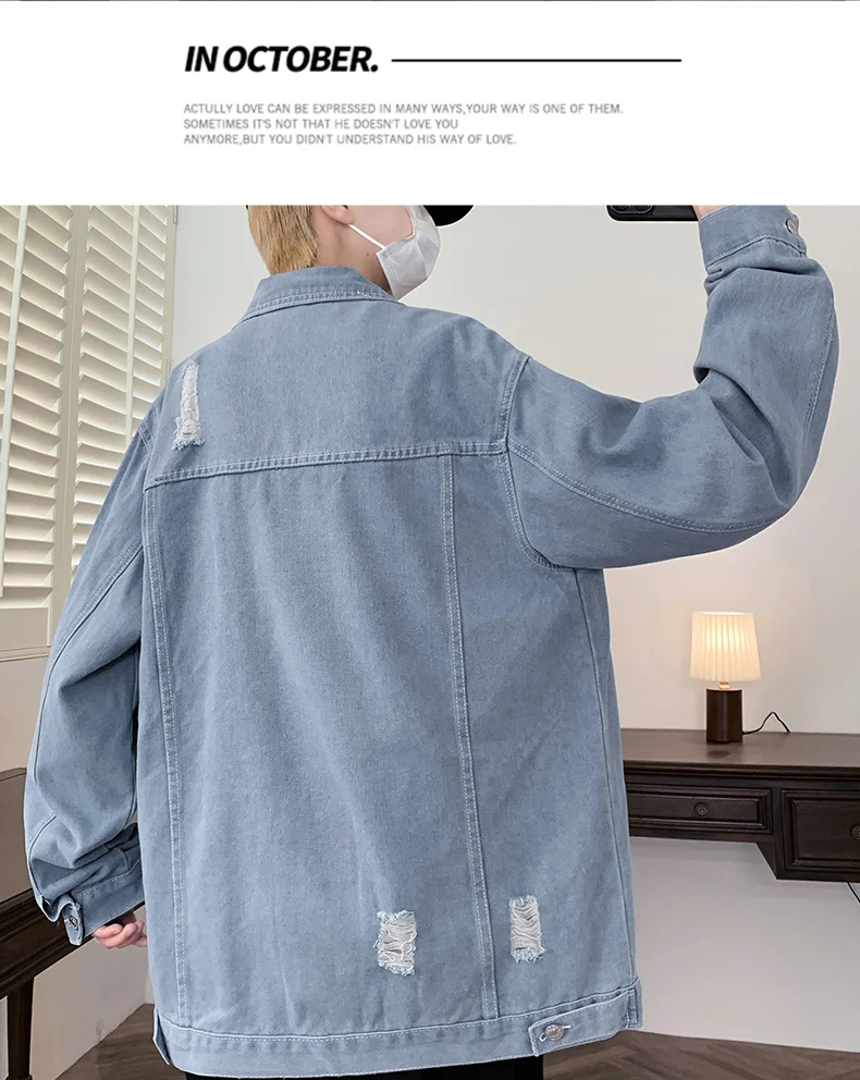 Casual männer Baumwolle Denim Jacken 2026 Frühling Herbst Lose Jeans Jugend Hip Hop Streetwear Feste Denim Mäntel Cowboy Tops Kleidung – Detail 15