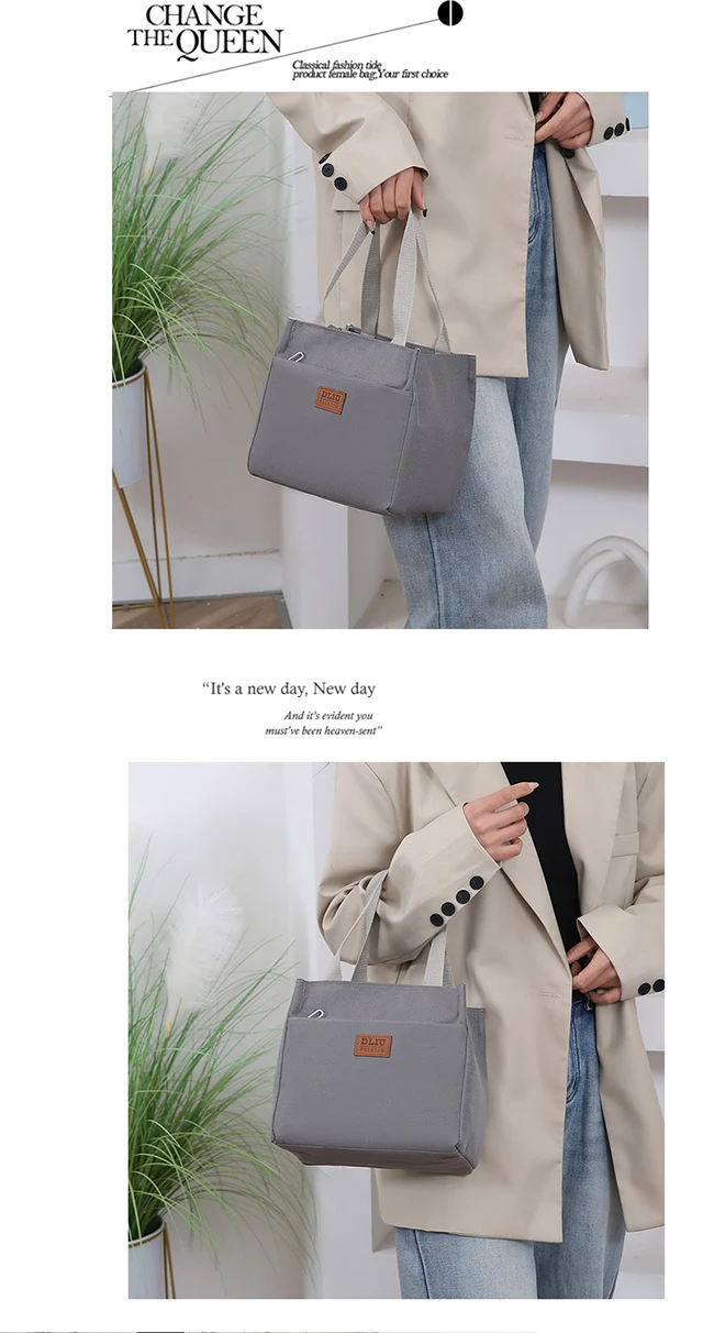 Modische Oxford-Stoff-Lunchtasche mit integrierter Isolierung und Reißverschluss, tragbare Handtasche für Bento-Box, Picknick – Detail 14