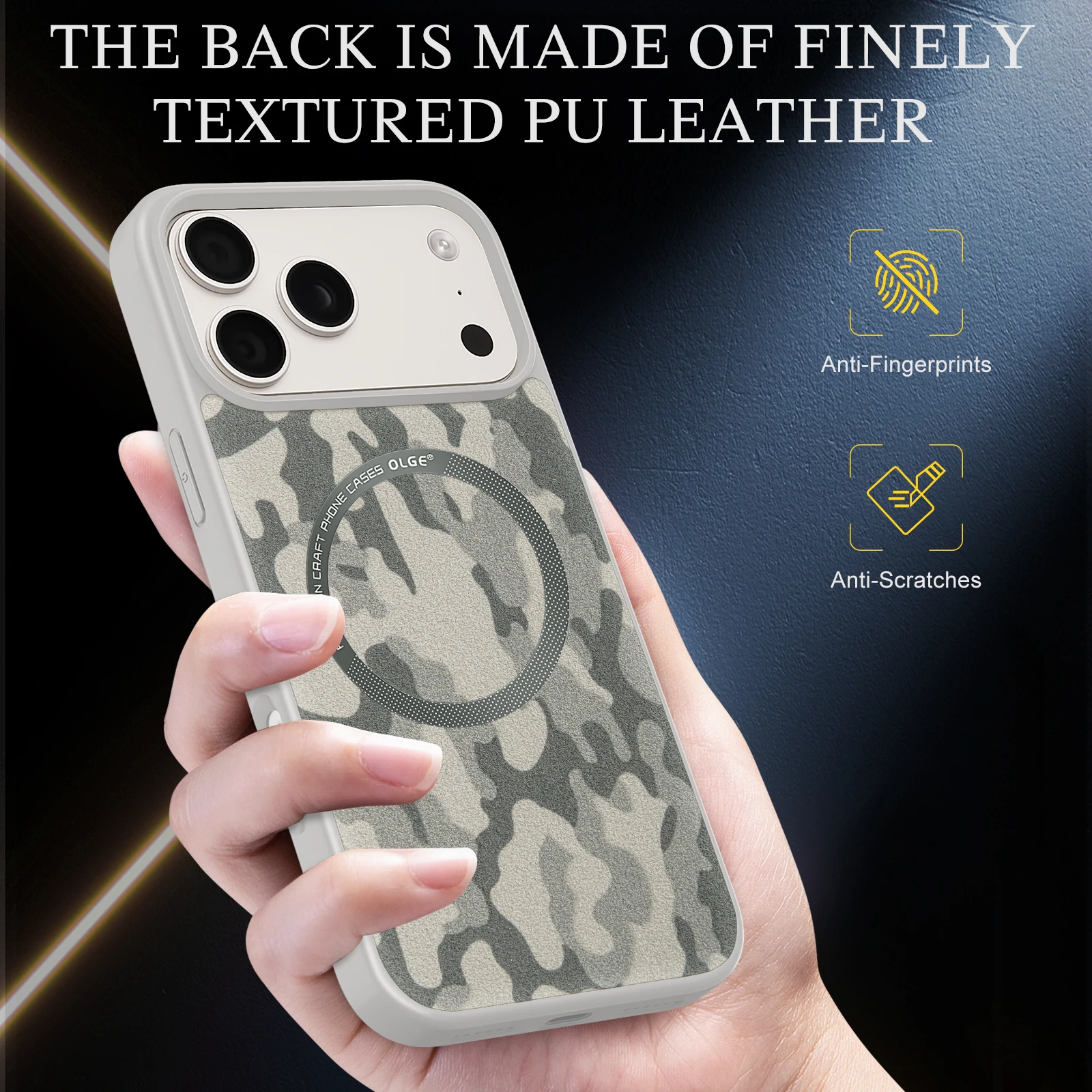 Frosted Camouflage Sheepskin Phone Case with Wireless Charging Capability